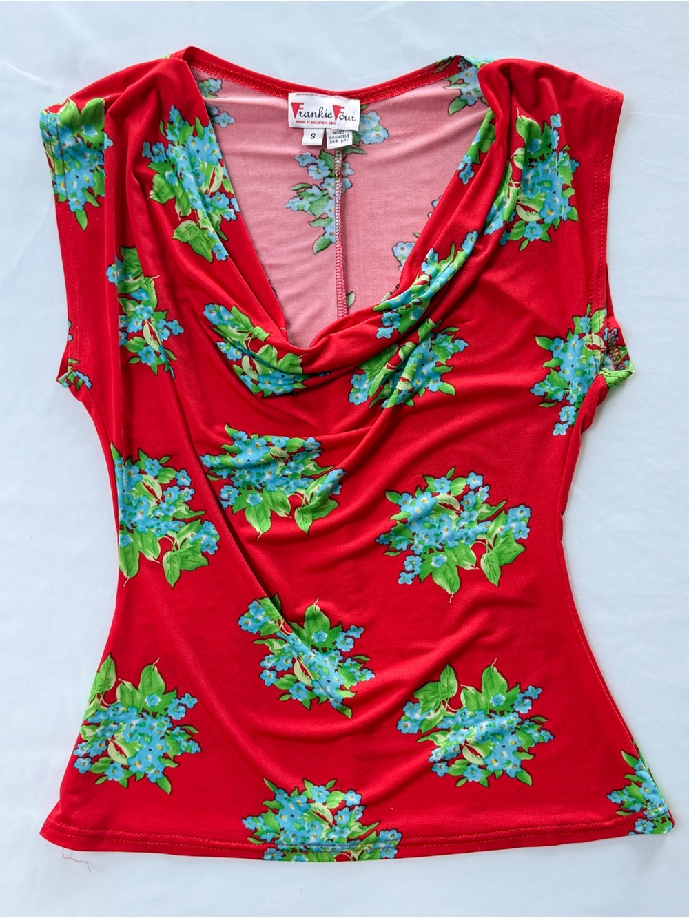 Vintage Y2K Red and Blue Stretchy Floral Top